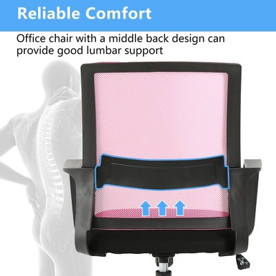 Pink Mesh Ergonomic Swivel Office Chair with Fixed Arms