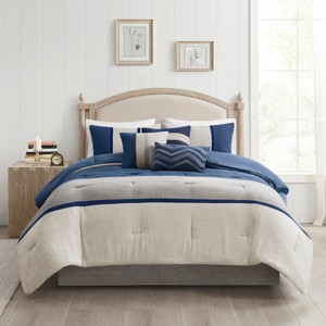 Racxily 7-Piece Faux Suede Comforter Set, Microsuede with Embroidered Pillows - 1 of 4