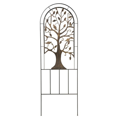 Metal Arched Garden Trellis With Tree, Metal Arched Garden Arbor With Tree Of Life Design