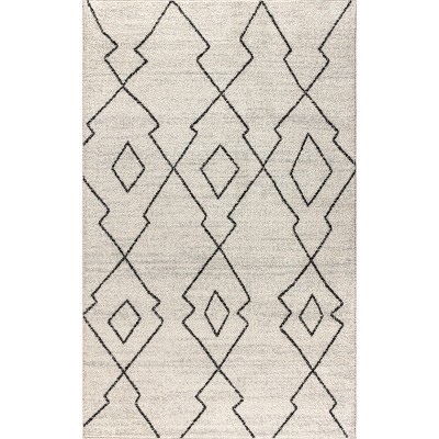 Cream and Black Geometric Synthetic 3' x 5' Area Rug