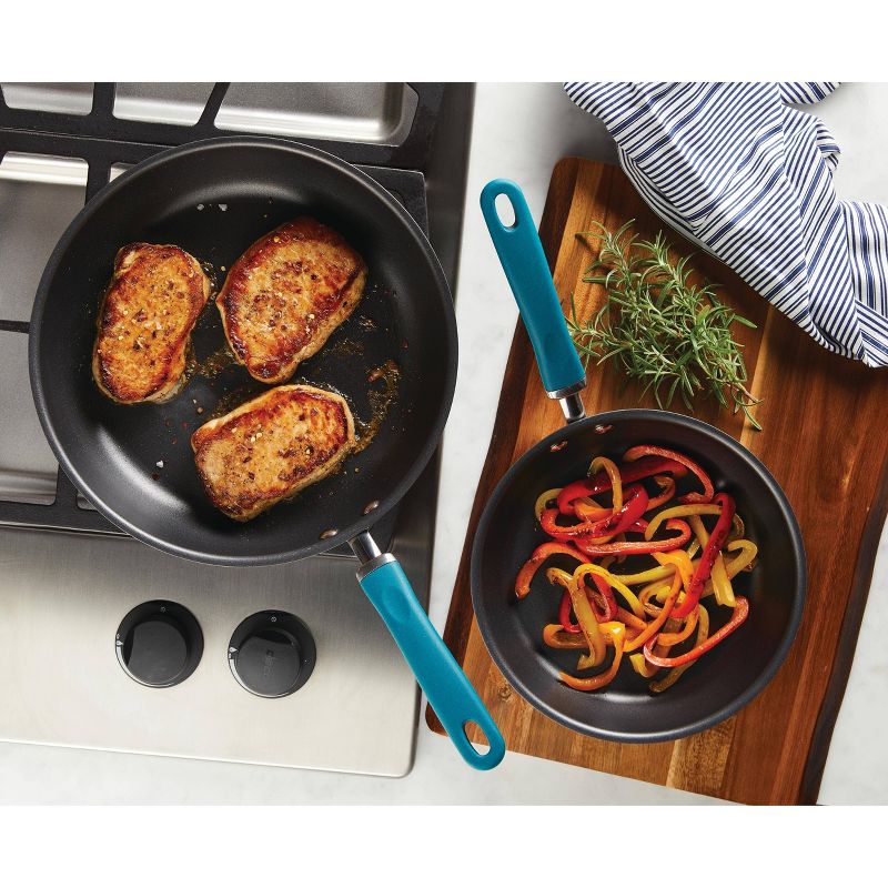 Rachael Ray Create Delicious 2pc Hard Anodized Aluminum Frying Pan Set Teal Handles, 3 of 6