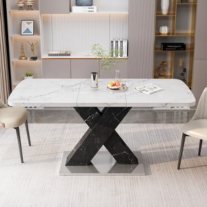 KWPZQEB Modern Rectangle Dining Table, Dining Table with Faux Marble Top, Metal Base & X-Shape Leg, Extendable Marble Dining Table for Dining - 1 of 4