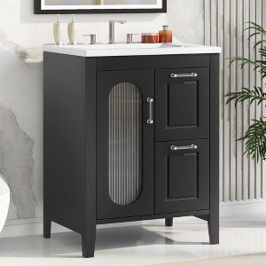 Kumasinova 24" Bathroom Vanity,Cabinet with Ceramic Sink,2 Drawers,1 Moru Glass Door,Adjustable Shelf,Vanity Cabinet for Smalle Bathroom - 1 of 4
