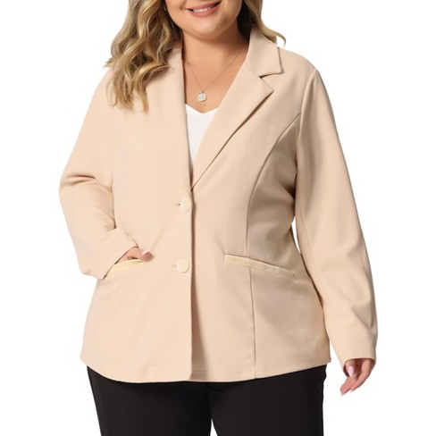 Agnes Orinda Women's Plus Size Button Down Notched Lapel Office Blazers  Apricot 2x : Target