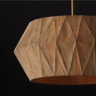 Modern Mango Wood and Brass 4-Light Geometric Pendant