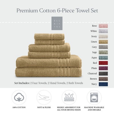 Ella Jayne Luxury 6 Piece Bath Towels Set – Ultra Plush & Absorbent 100% Premium Cotton Towels – Soft, Quick-Dry Bath Towels for Hands, Face & Body