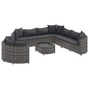 vidaXL Patio Sofa Set with Cushions Garden Furniture 10 Piece Poly Rattan - Gray - 1 of 4