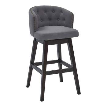 30" Celine Fabric Wood Swivel Tufted Barstool Gray - Armen Living