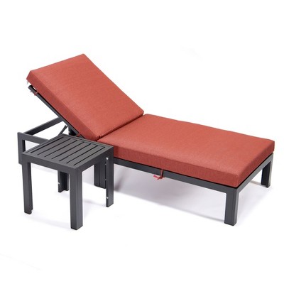 Chelsea Modern Aluminum Outdoor Chaise Lounge with Orange Cushions