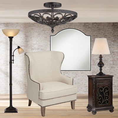 Bronze Adjustable Torchiere Floor Lamp with Amber Glass Shades