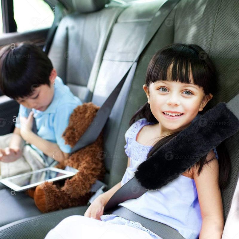 Zone Tech Car Soft Faux Sheepskin Seat Belt Comfortable Shoulder Pad Gray or Black, 2 of 8