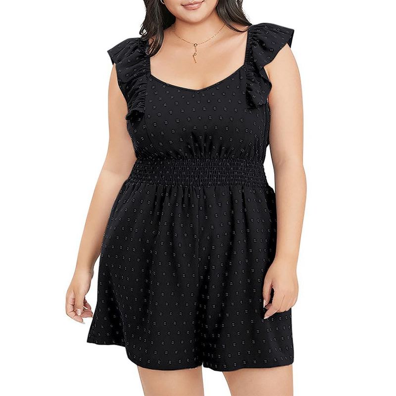 Women's Plus Size Swiss Dot Rompers Summer Sleeveless Short Jumpsuits with Pockets, 5 of 8