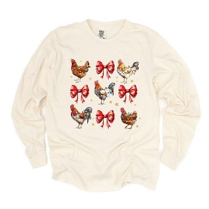 Simply Sage Market Women's Coquette Christmas Chicken Long Sleeve Garment Dyed Tee - 1 of 4