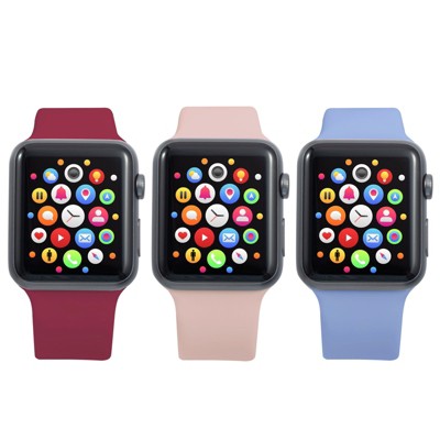 Insten 3-Pack Soft TPU Rubber Replacement Band for Apple Watch 42mm 44mm All Series SE 6 5 4 3 2 1 (Pink Sand/Lilac Purple/Burgundy Red)