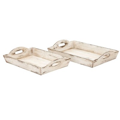 Photo 1 of Distressed Wooden Serving Trays Off White - Benzara