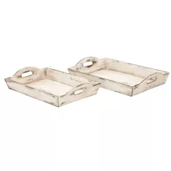 Distressed Wooden Serving Trays Off White - Benzara