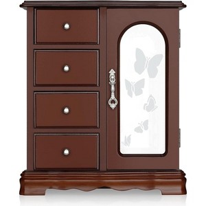 Solid Wood Jewelry Box with 4 Drawers, Built-in Necklace Carousel and Large Mirror, White Organizer - 1 of 4