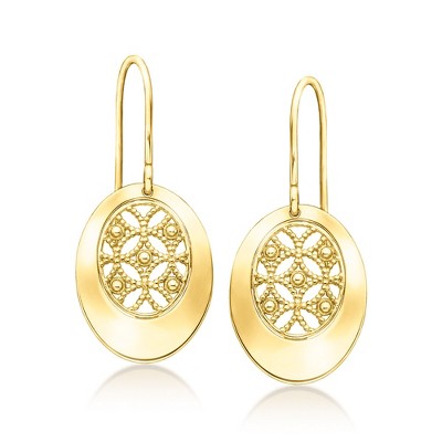 Ross-Simons Italian 14kt Yellow Gold Milgrain Oval Drop Earrings