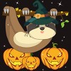 Men's Design By Humans Funny Witch Sloth With Jack O Lantern Halloween T-Shirt By thebeardstudio T-Shirt - 2 of 4