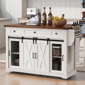 Spassway Kitchen Island with Storage Drawers and side Cabinets Rolling Kitchen Cart with Power Outlet Spacious Countertop for Meal Prep Dining - 1 of 4