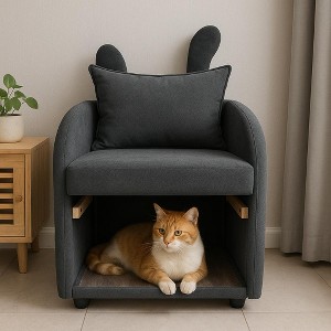 Okak Simple Cute Bunny-Ear Armchair with Built-in Cat & Dog Hideaway,Pet-Friendly Single Sofa Chair for Bedroom,Living Room - 1 of 4
