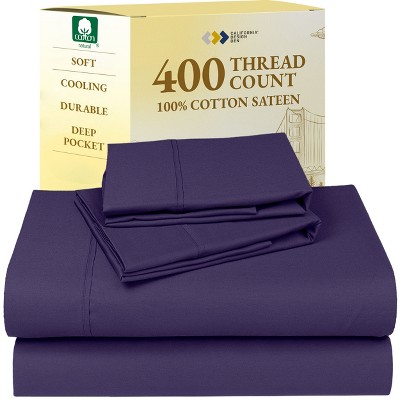 Cotton Sheets Set - Softest 400 Thread Count Bed Sheets, 100% Cotton Sateen, Cooling, Deep Pocket by California Design Den