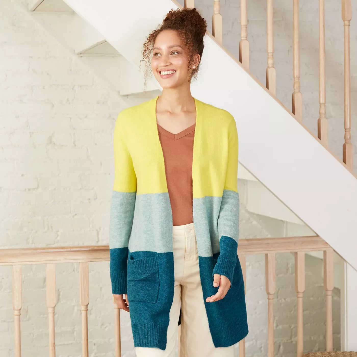 Women's Colorblock Open-Front Cozy Cardigan - A New Day™  - image 1 of 14