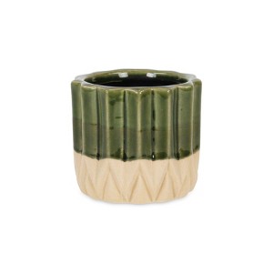 Cheung's Cadeon Blossom Design Round Ceramic Pot with Textured Base- Small - Dark Green - 1 of 4