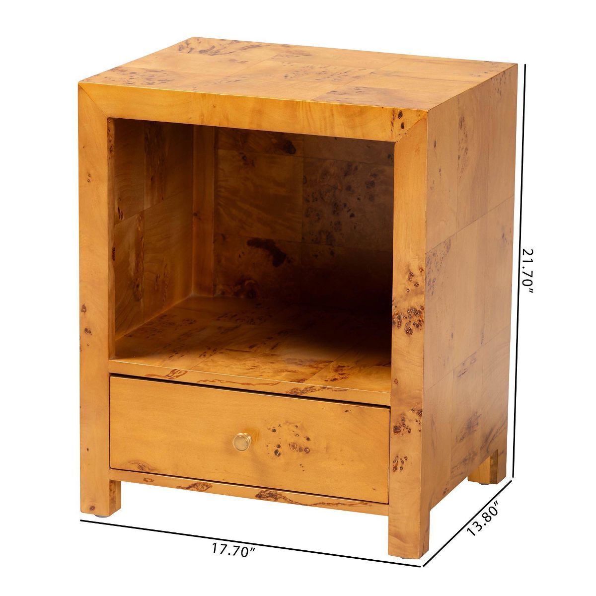 bali & pari Camira Wood 1 Drawer Nightstand Light Mappa Burl - thumbnail 9