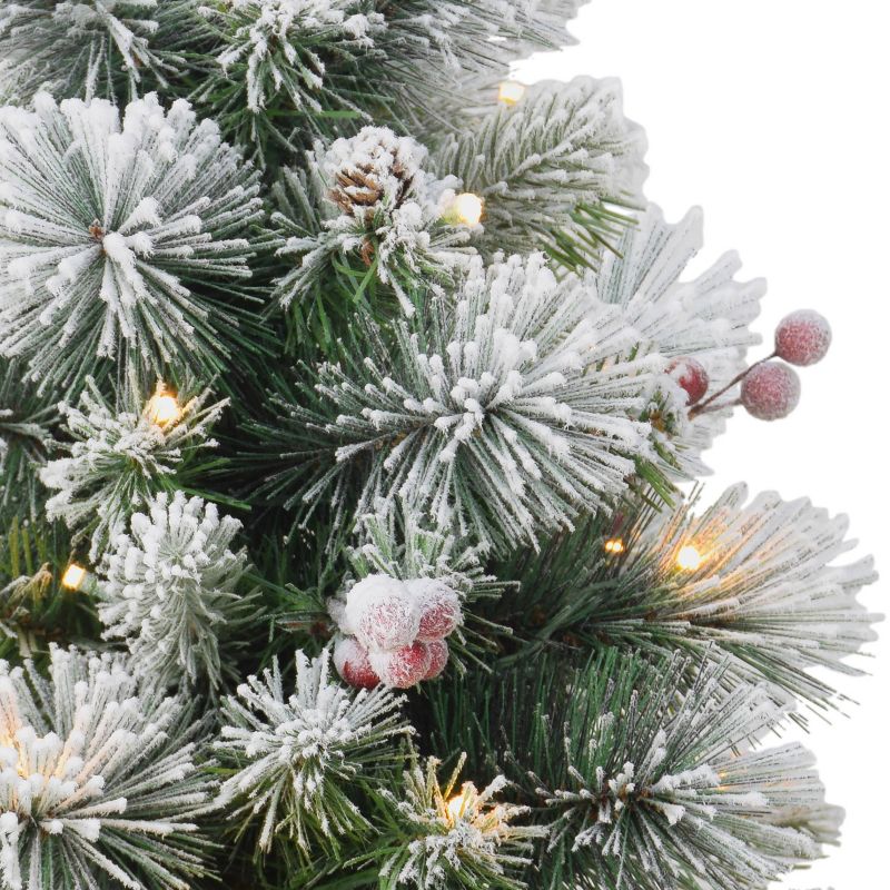 2ft Puleo Pre-Lit Flocked Tabletop Artificial Christmas Tree with Pine Cones Clear Lights, 4 of 5
