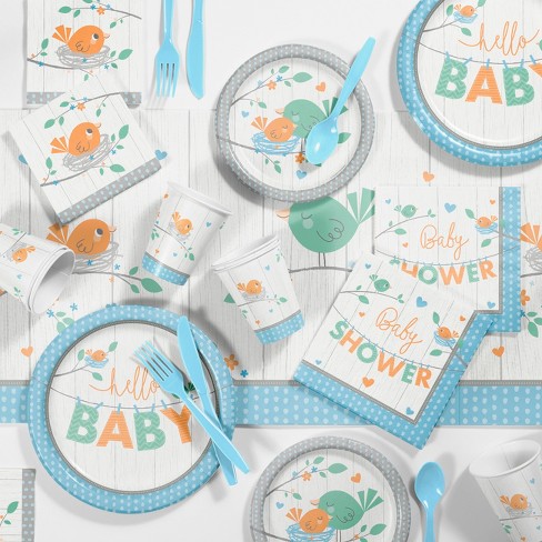 81pk Hello Baby Boy Party Supplies Disposable Dinnerware Set Blue