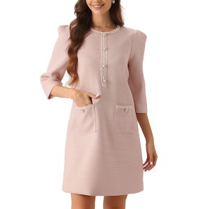 INSPIRE CHIC Women's Tweed 3/4 Sleeve Crew Neck A-Line Loose Formal Work Dress - 1 of 4