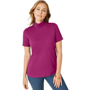 Jessica London Women's Plus Size Short Sleeve Mock Neck - 1 of 4
