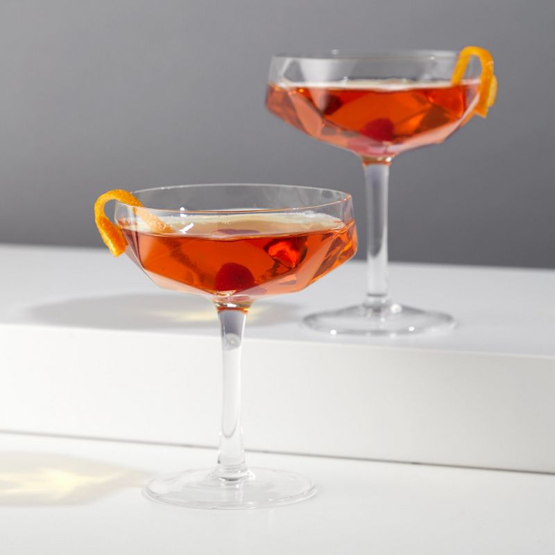 Viski Faceted Coupes Set of 2 - Modern Stemmed Cocktail Glasses, Crystal, Holds 7 oz, Clear, 4 of 10
