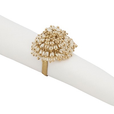 Golden Beaded Design Napkin Ring Holders Set of 4