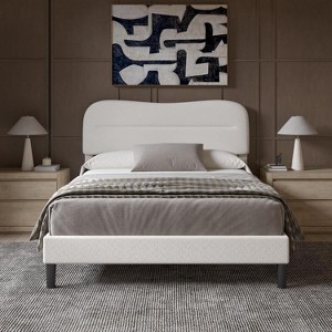 Full Size Bed Frame with Headboard, Teddy Soft Boucle Fabric Bed Frame Full Soft Cloud Marshmallow Shape Upholstered Headboard No Box Spring Needed - 1 of 4