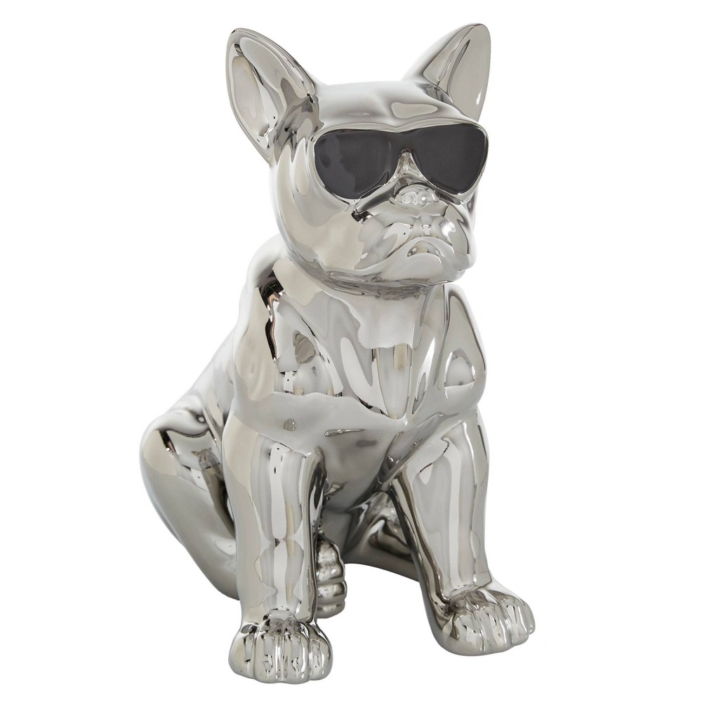 Photos - Coffee Table Ceramic Bulldog Sculpture with Sunglasses Silver – CosmoLiving by Cosmopol