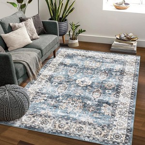 Vintage Area Rug Ultra-Thin Non-Slip Non Shedding Distressed Rugs Low Pile Indoor Floor Cover Stain Resistant Carpet for Living Room Bedroom - 1 of 4