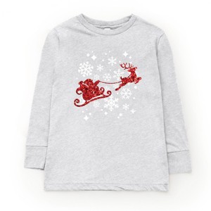 Santa Sleigh Glitter - Kids Youth Long Sleeve Tee and Kids Toddler Long Sleeve Tee - 1 of 2