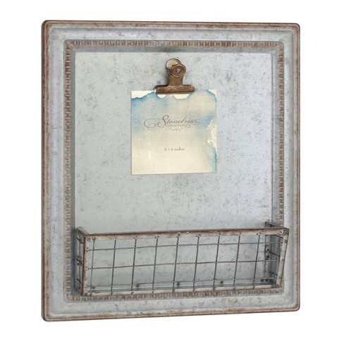 15.2" x 13.2" Rustic Galvanized Metal Magnetic Memo Board Silver - Stonebriar Collection - image 1 of 4