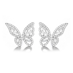 14k Gold and Sterling Silver Round and Baguette Butterfly Earrings with Crystals - 1 of 4