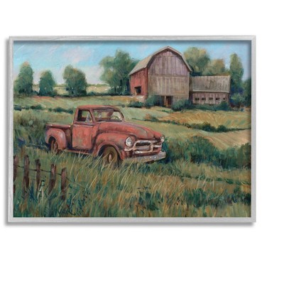 Stupell Industries Peaceful Farmland Truck Barn Scene Framed Giclee Art