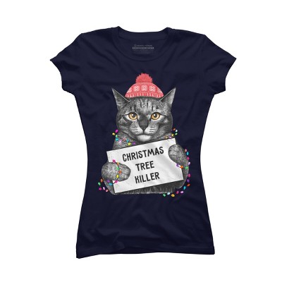 Junior's Design By Humans Christmas tree killer By kodamorkovkart T-Shirt