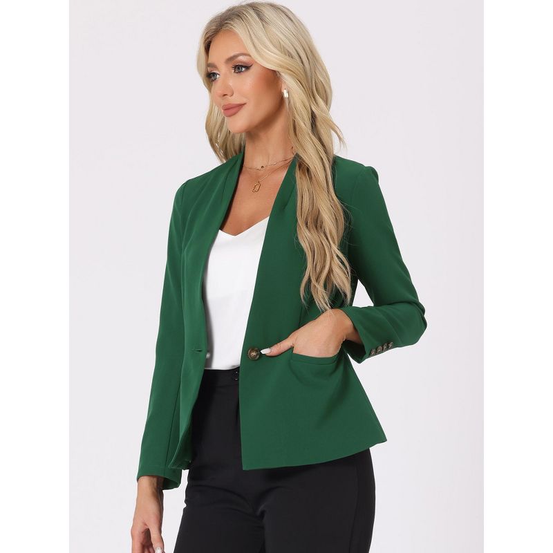 Allegra K Women's Solid Stand Collar Buttoned Long Sleeve Casual Blazer, 2 of 6