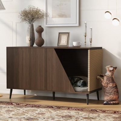 Furniture Style 2 in 1 Mid Century Modern Cabinet Side Table,Design with Spring Loaded Door-Maison Boucle