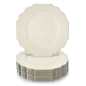 Silver Spoons Elegant Disposable Plastic Plates for Party, Heavy Duty Ivory Disposable Plate Set, (10 PC) - Baroque - 1 of 4
