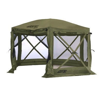 CLAM Quick-Set Pavilion Portable Pop-Up Outdoor Camping Gazebo Screen Tent Sided Canopy Shelter with Ground Stakes & Carry Bag
