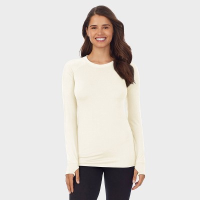 Warm Essentials by Cuddl Duds Women's Active Long Sleeve Crewneck Top - Ivory