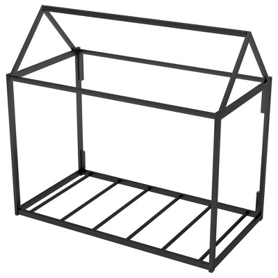ZHUTA  Twin Size Tent Floor Bed Frame for Kids, Metal Floor Bed with slats, Twin House Bed for Kids Girls Boys, Black