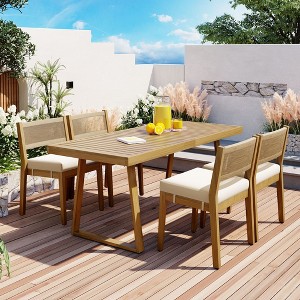 Osparple Outdoor Furniture Dining Set Lounge Acacia Wood Chairs with Cushions and Rectangle Dining Wooden Table for Balcony, Terrace, Garden - 1 of 4